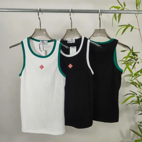Casablanca Ribbed Tank Top Black with Emerald Trim Vest Top - 2