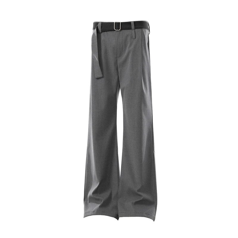 Design Cropped T-Shirt Beige + Pleated Wide-Leg Pants Gray with Belt - 16