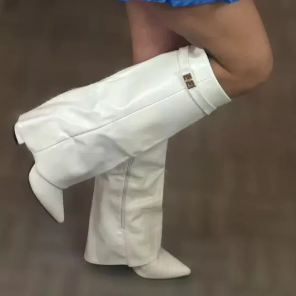Design Suede Slouchy Knee-High Boots Beige - 11