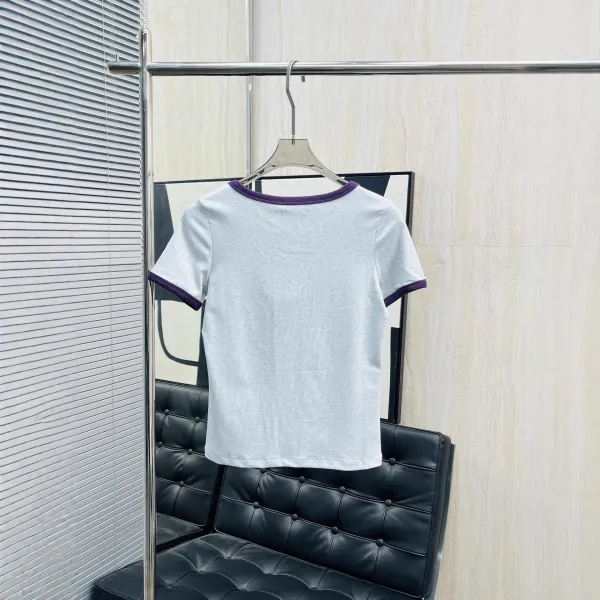 Chloé Logo Ringer T-Shirt Light Gray with Purple Trim - 6