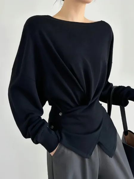 Design Asymmetrical Draped Long Sleeve Top Gray - 10