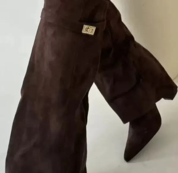 Design Suede Slouchy Knee-High Boots Beige - 14