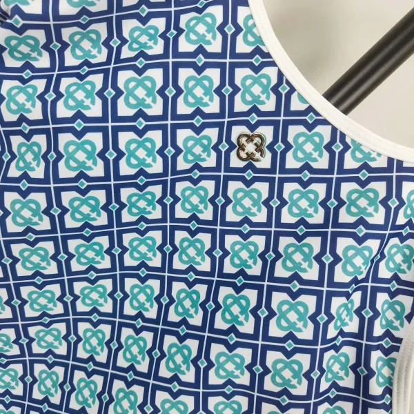 Design Geometric Pattern Blue-Teal White Swimsuit Set Swimwear - 6