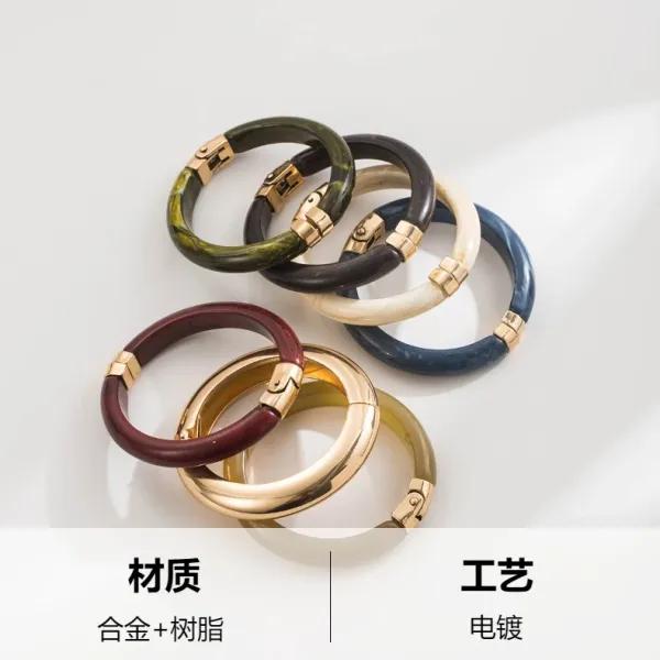 Design Resin Bangle with Gold-Tone Clasp Black Bracelet Jewelry - 4