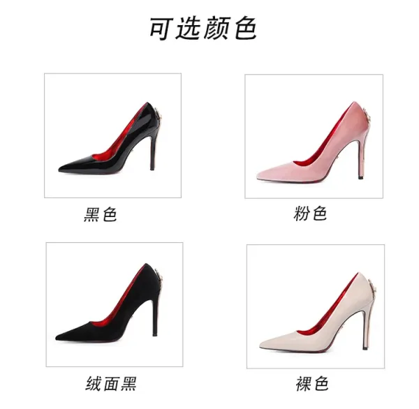 Design Stiletto Heels with Gold Sword Accent Black Heels - 4