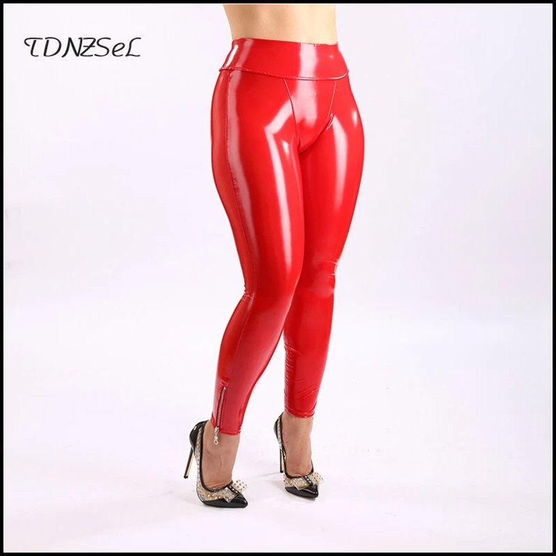 Design TDNZSeL Glossy Latex-Effect Leggings Black Leggings - 4