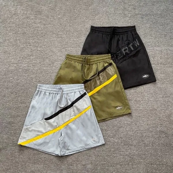 Design Mesh Panel Track Shorts Gray with Yellow and Black Stripe - 2