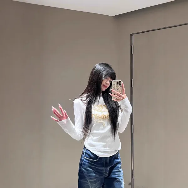 Acne Studios Gold Thread Embroidered White Long-Sleeve Top - 3