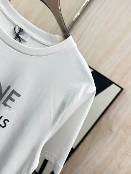 Celine Paris Logo Print White T-Shirt - 8