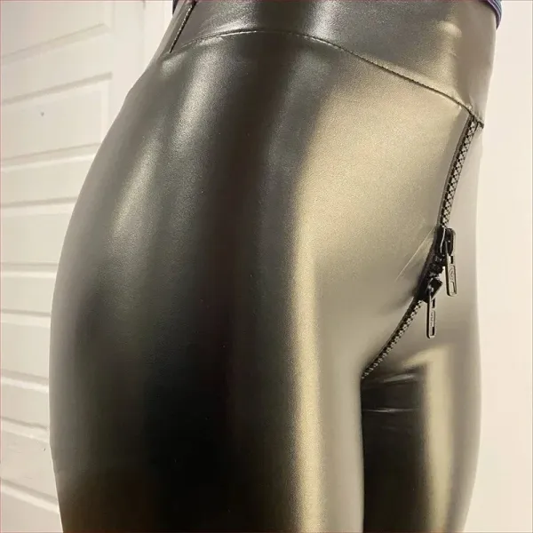 Design Faux Leather High-Waist Leggings Black - 7