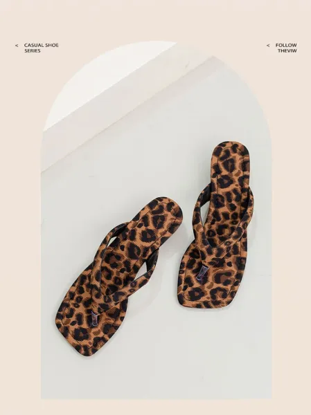 Design Leopard Print Wedge Flip-Flops Sandals Slippers - 30