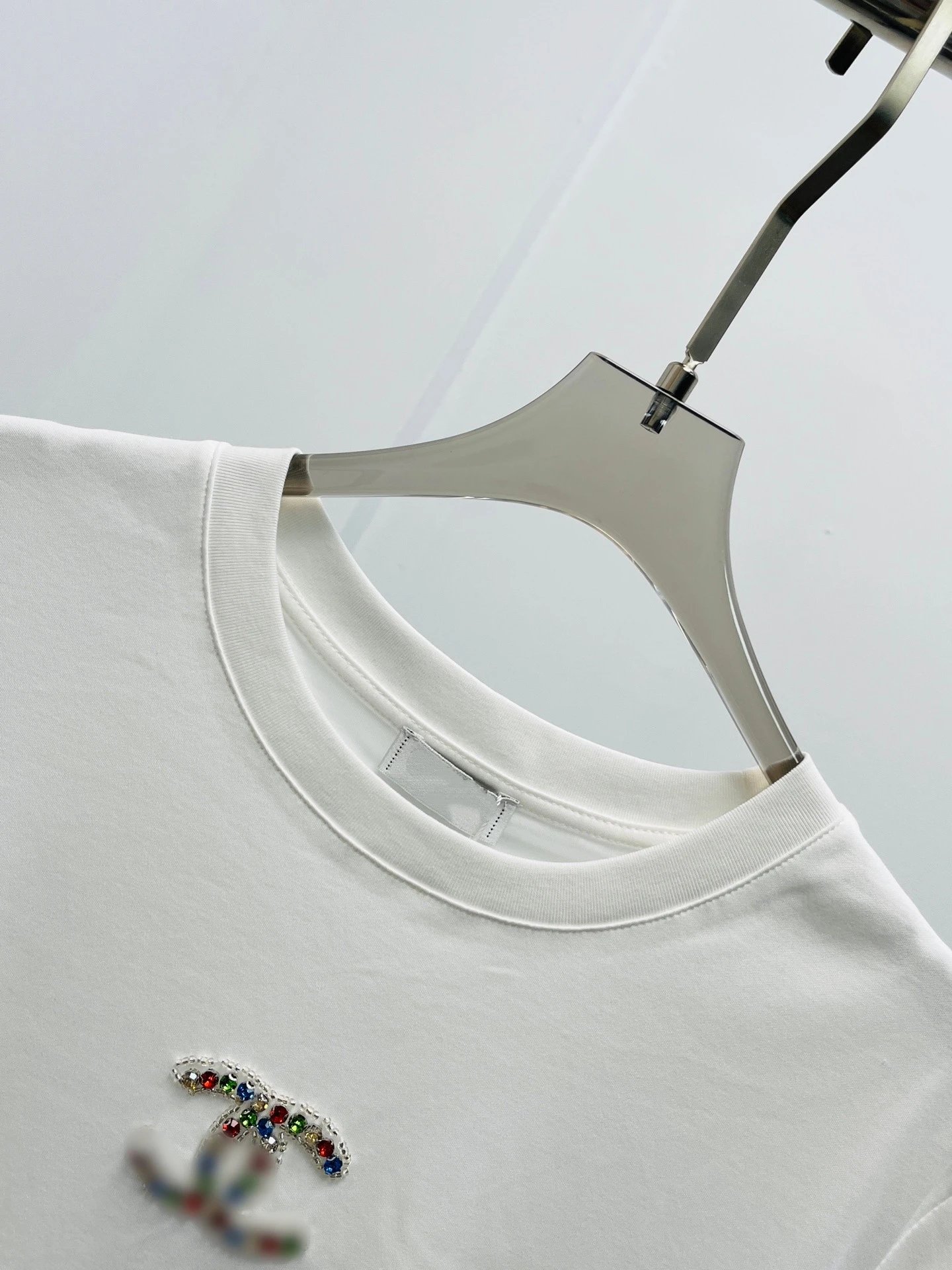 Chanel CC Logo Embellished Navy T-Shirt - 8