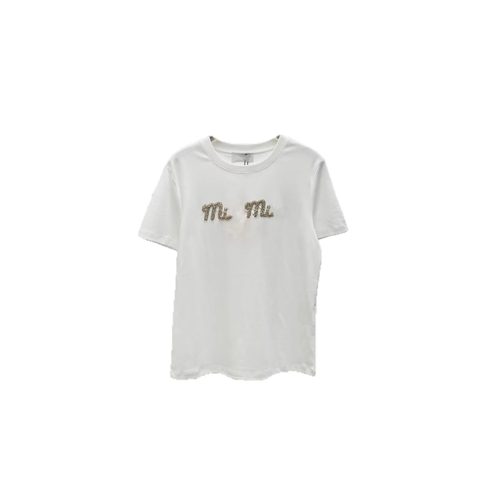 Miu Miu White Embellished Logo Short Sleeve T-Shirt