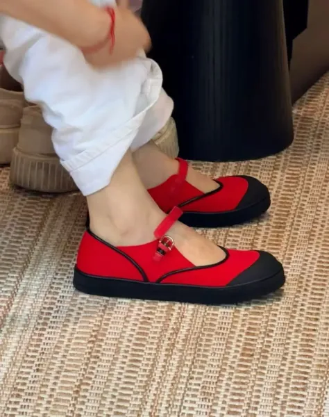 Prada Mary Jane Flat Red and Black Shoes Casual Shoes - 5