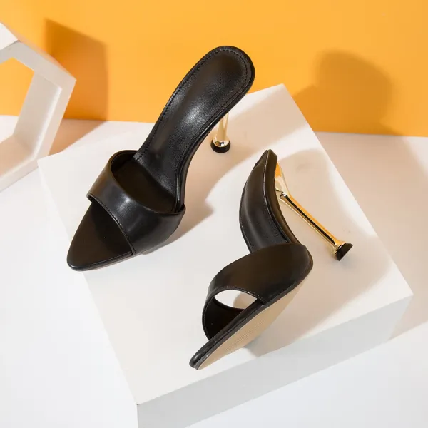 Design Metallic Blue Open-Toe Mule Heels - 14