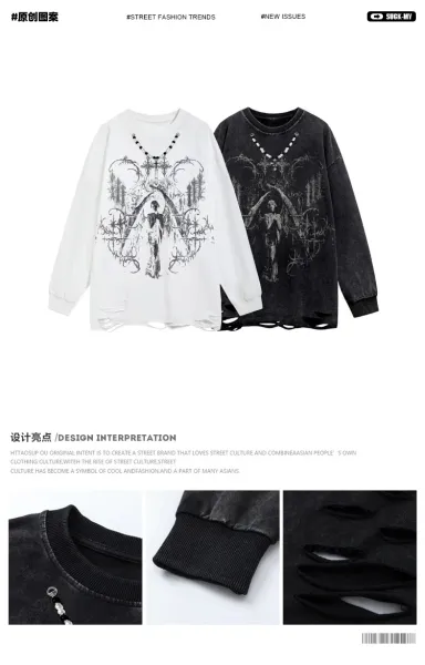 Design Distressed Gothic Angel Graphic Sweatshirt Black Sweater - 5