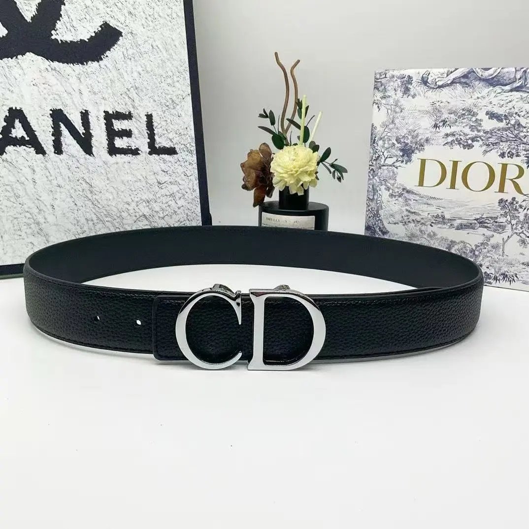 Dior CD Logo Buckle Leather Belt Black
