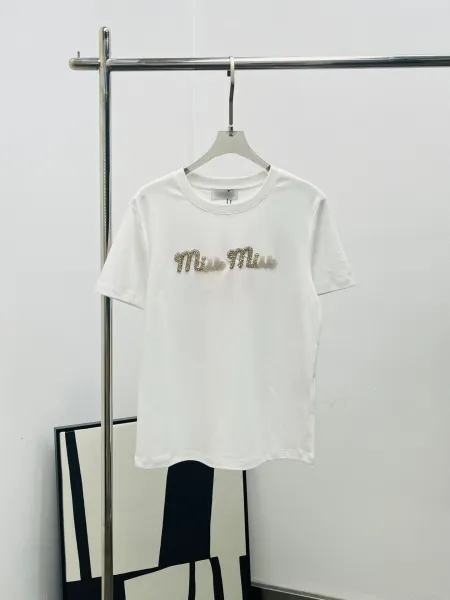 Miu Miu Embellished Logo T-Shirt Navy - 4
