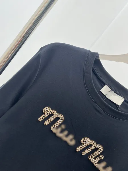 Miu Miu Embellished Logo T-Shirt Navy - 15