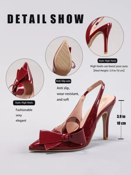 Design Bow Detail Nude Patent Leather Slingback Stilettos - 3