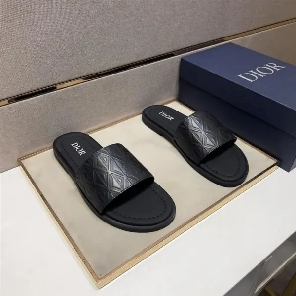 Dior Oblique Logo Slide Sandals Black Slippers - 22