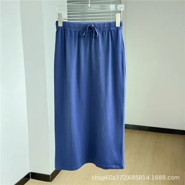 Design Drawstring Waist Midi Skirt Blue - 1