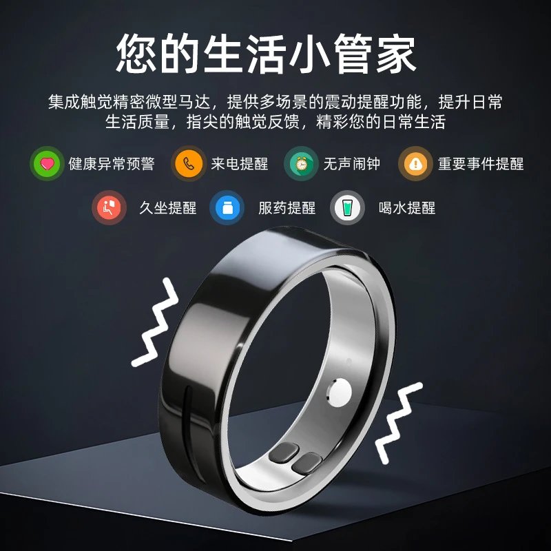 Smart Ceramic Ring Black Tech Fitness Tracker