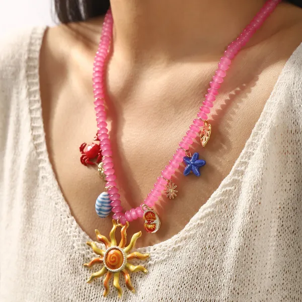 Design Charm Necklace Multicolor Seafood & Shell Pendant Necklace Jewelry - 15