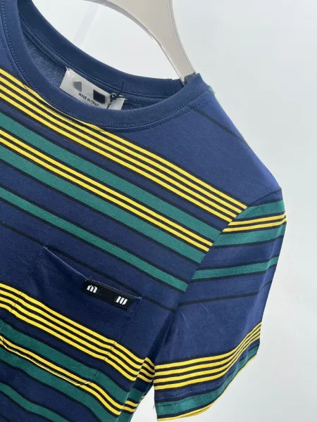 Design Striped Pocket T-Shirt Navy Green Yellow - 13
