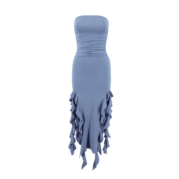 Design Ruffled Hem Strapless Midi Dress White - 23