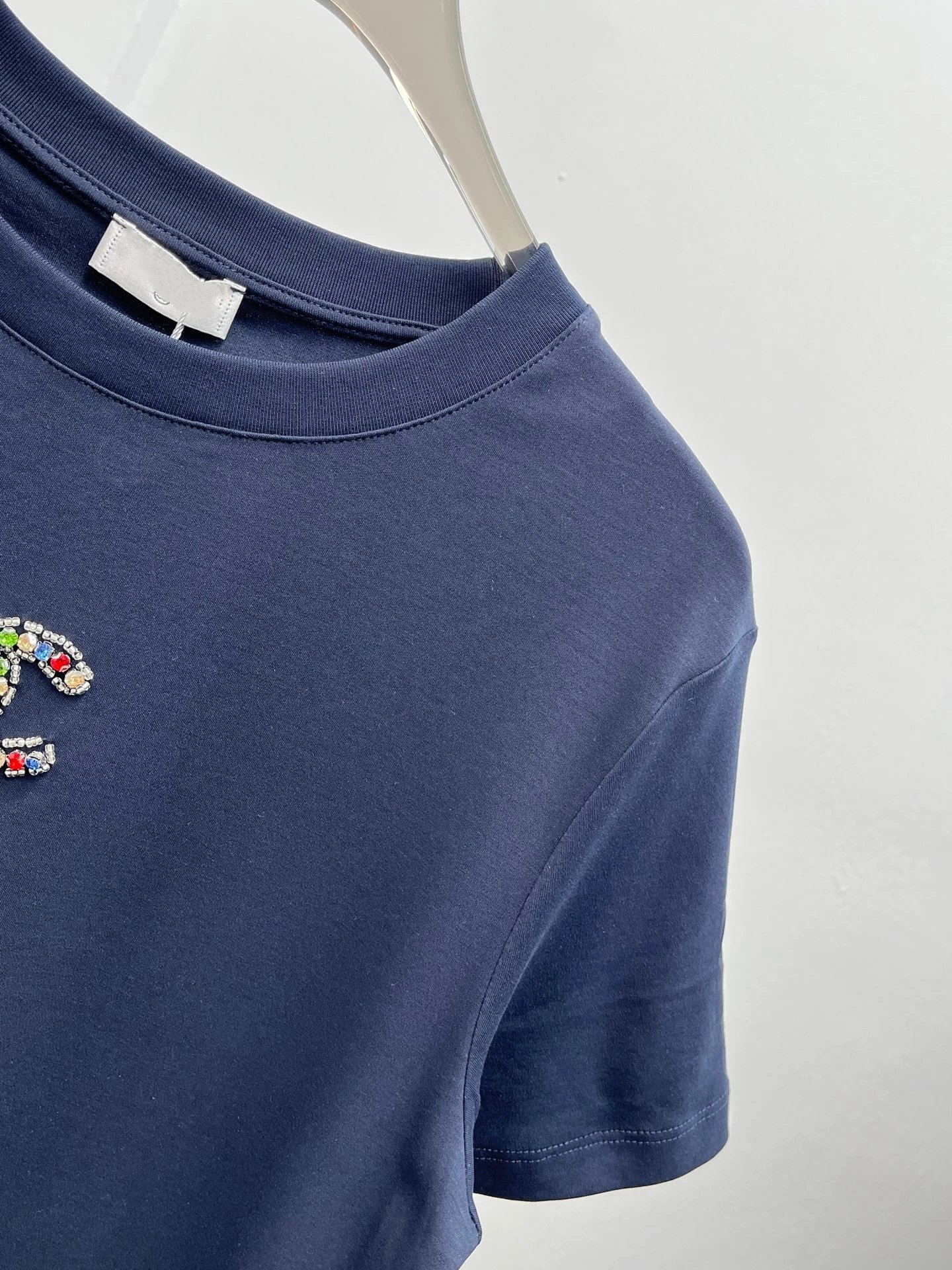 Chanel CC Logo Embellished Navy T-Shirt - 17