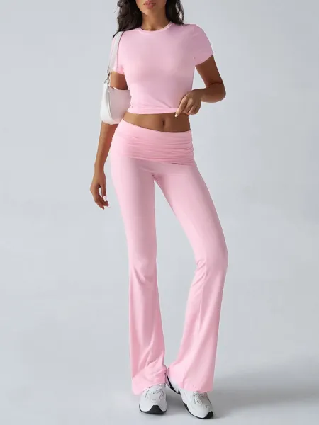 Design Red Cropped Tee and Flared Pants Set - 13