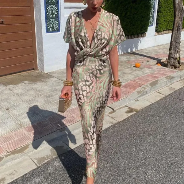 Design Wrap Dress with Abstract Print Green Multicolor Dress - 17