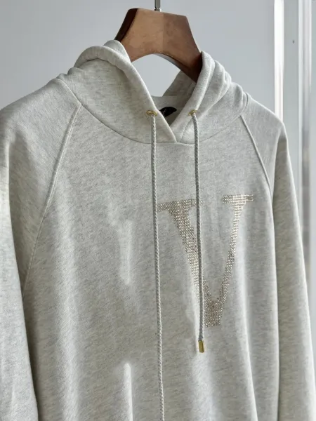 Valentino V Logo Crystal-Embellished Gray Hoodie - 10