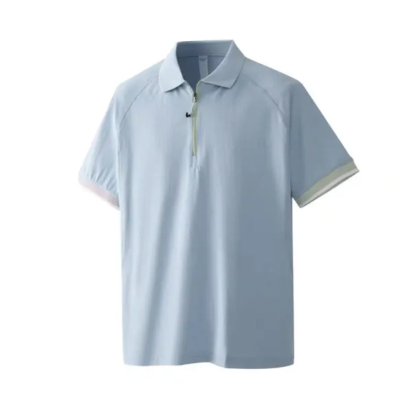 Design Half-Zip Polo Shirt in Mint Green with Light Blue Trim Tops Polo - 5