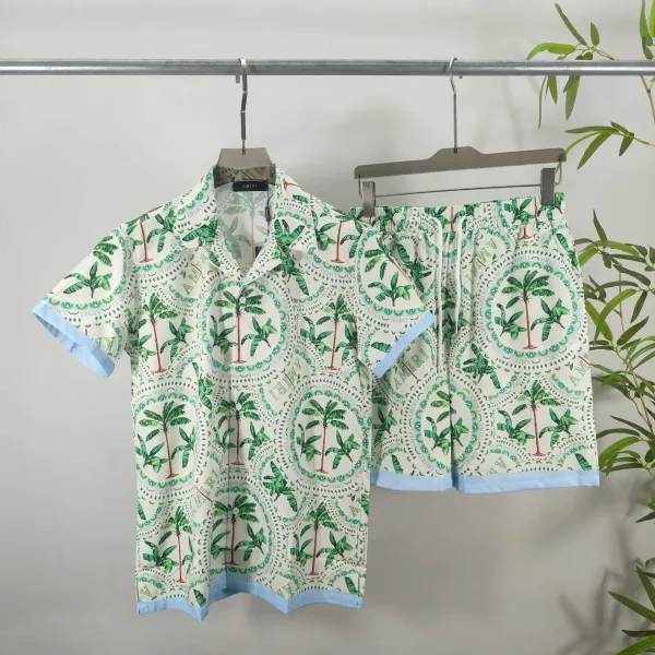 Amiri Palm Tree Print Short-Sleeve Shirt and Shorts Set White Green - 1