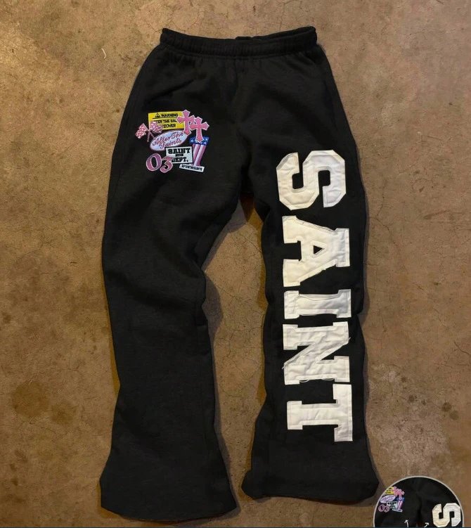 Design Saint Tears Sweatpants Brown with Patchwork and Side Lettering Sweatpants - 7