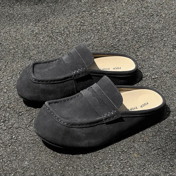 Design Suede Loafer Mule Black Casual Shoes - 1