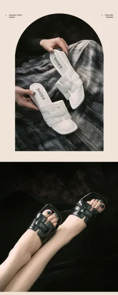 Design H-Strap Mule White Sandals Slippers - 13
