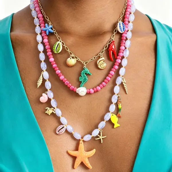 Design Charm Necklace Multicolor Seafood & Shell Pendant Necklace Jewelry - 29