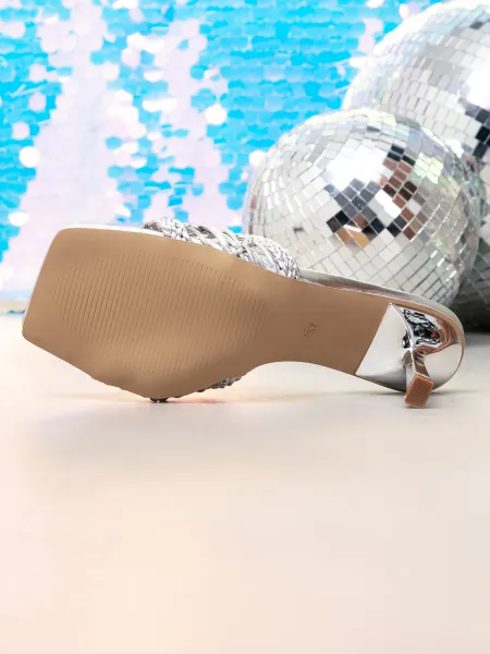 Design Silver Woven Mesh Mule Heels Sandals - 10