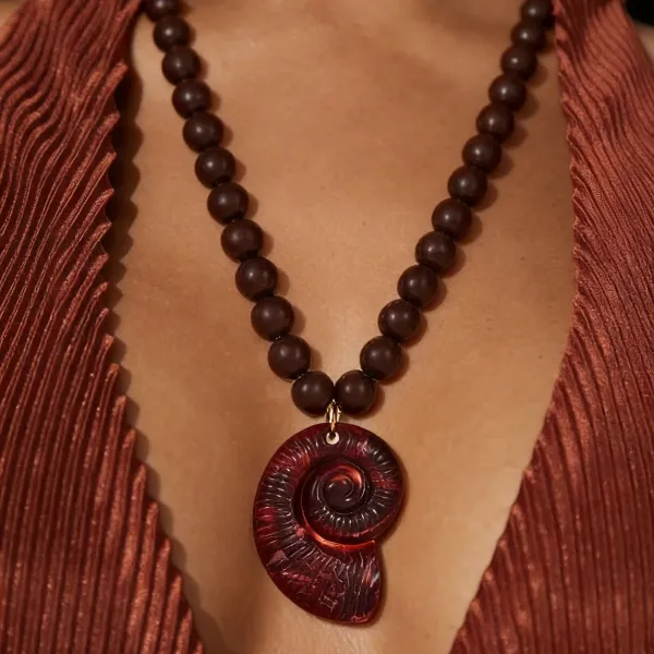 Design Starfish Pendant Necklace with Red Resin Beads Jewelry - 21