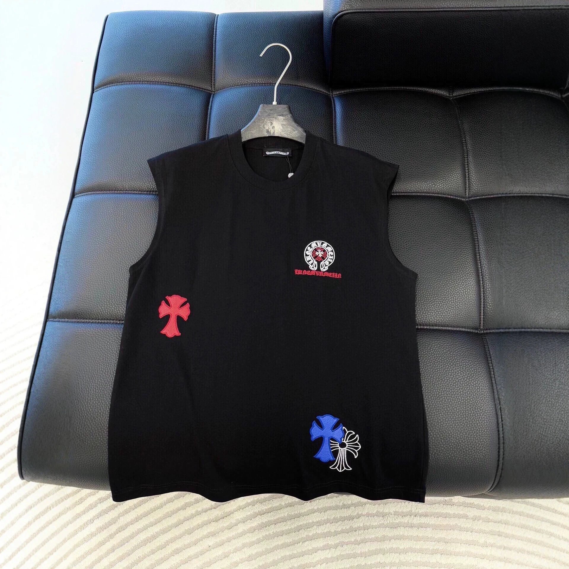 Chrome Hearts White Embroidered Cross Sleeveless Tank Top
