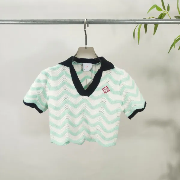 Design Chevron Knit Polo Set Mint Green and White - 2