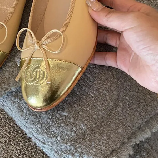 Chanel Ballerina Flats Pink Two-Tone Bow Detail Flat Shoes Loafers - 24