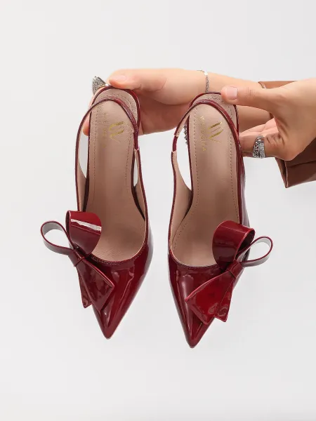 Design Bow Detail Nude Patent Leather Slingback Stilettos - 38