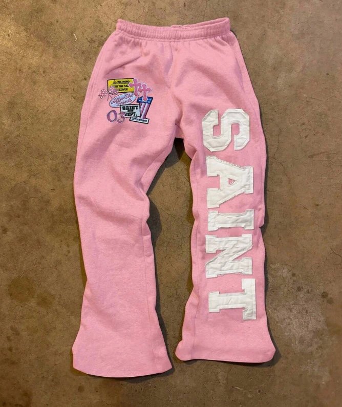Design Saint Tears Sweatpants Brown with Patchwork and Side Lettering Sweatpants - 24