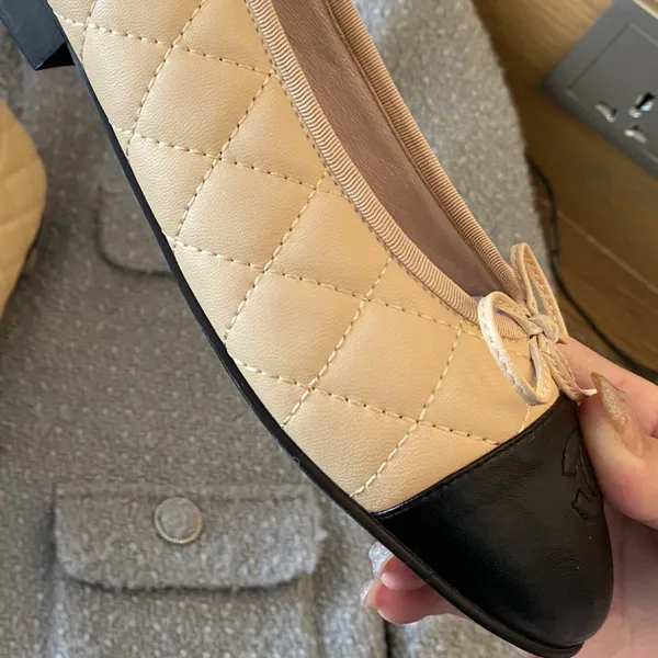 Chanel Ballerina Flats Pink Two-Tone Bow Detail Flat Shoes Loafers - 6