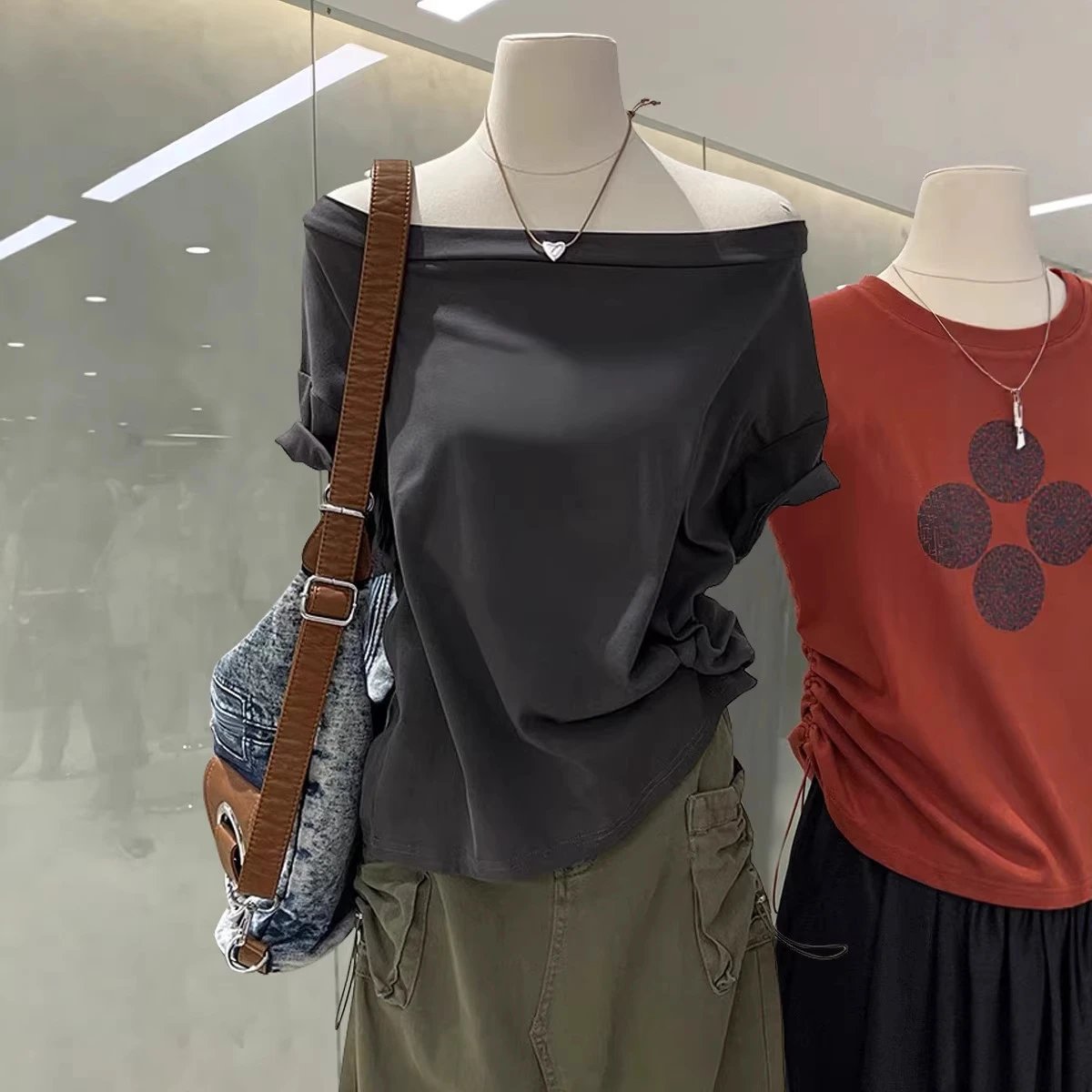 Off Shoulder Graphic Tee Black Desert Vacation Print Casual Top