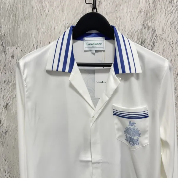 Casablanca Tennis Shirt White with Navy Stripes Shirt - 6